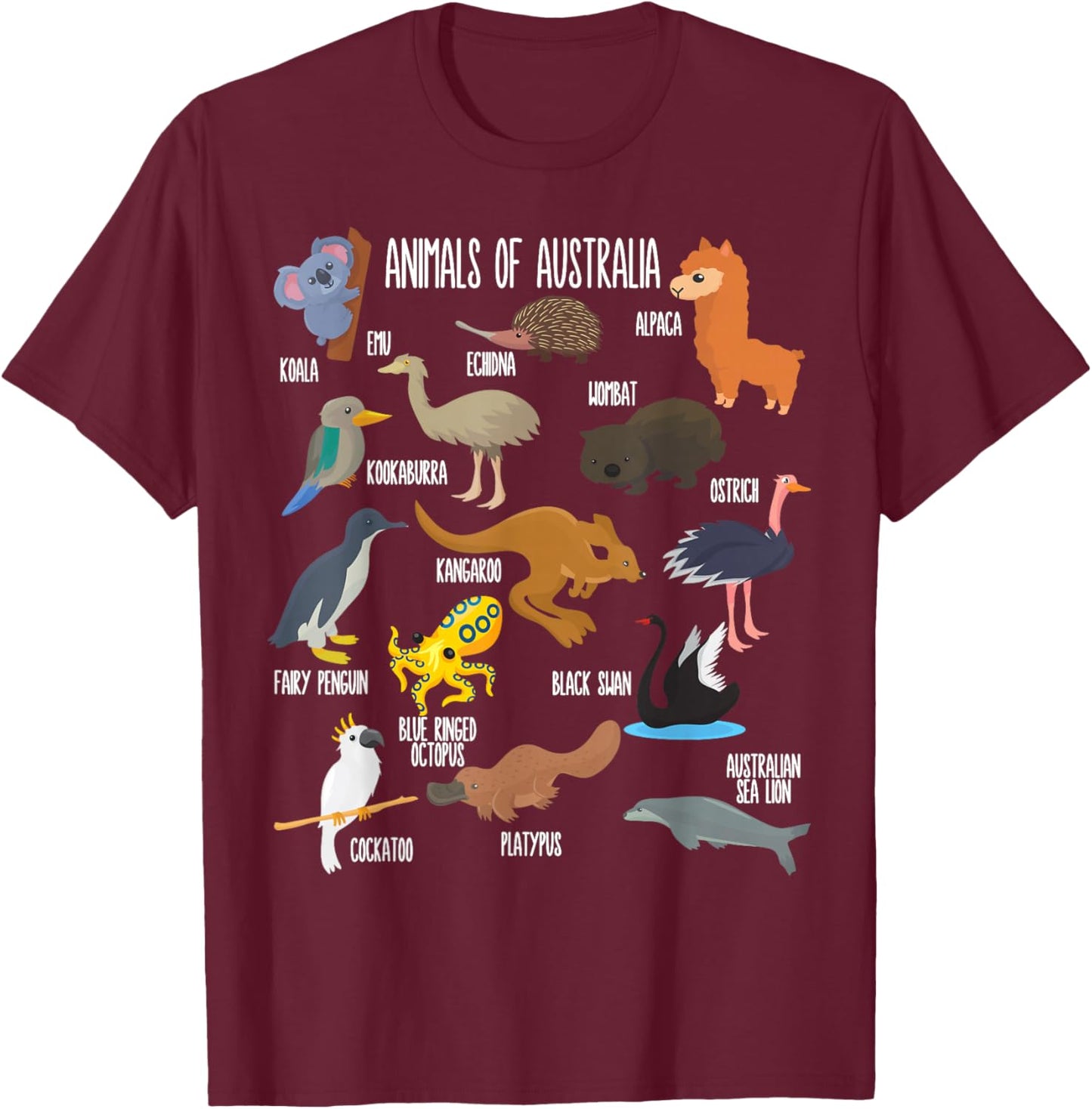 Animals of Australia Education Australian Animals Zoology T-Shirt - T-Shirt | Maroon