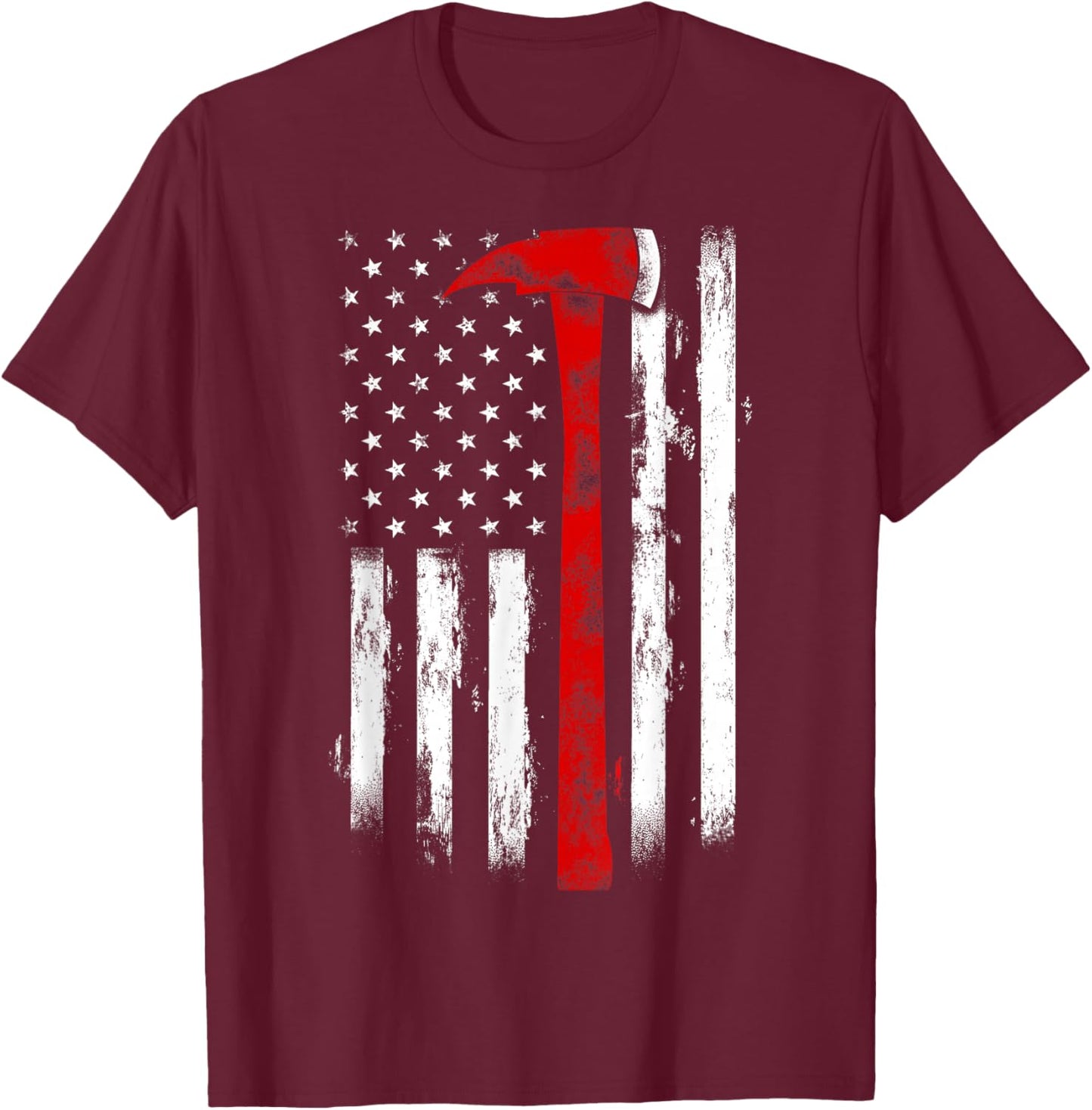 Fireman Ax Fire Department Firefighter American Axe Flag T-Shirt - T-Shirt | Maroon