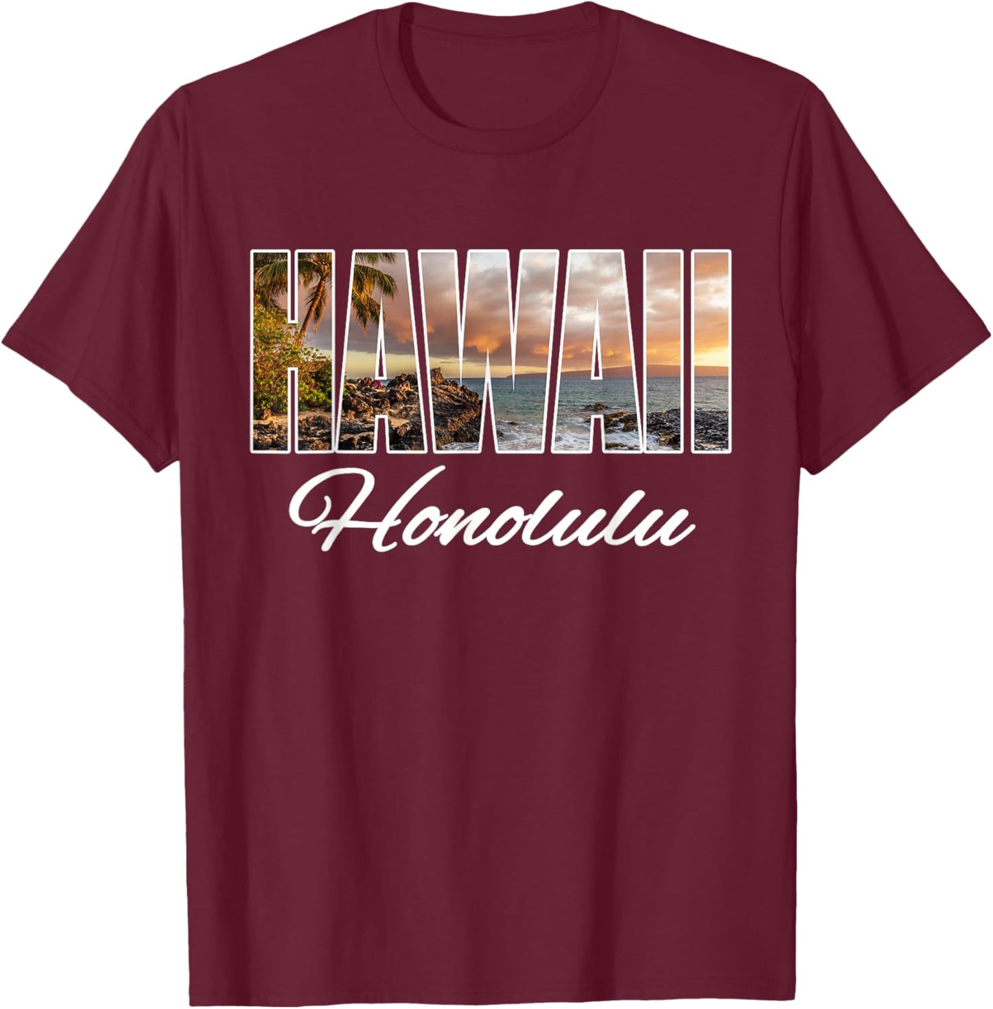 Hawaii Honolulu Surfing Beach Hawaiian Island T-Shirt - T-Shirt | Maroon