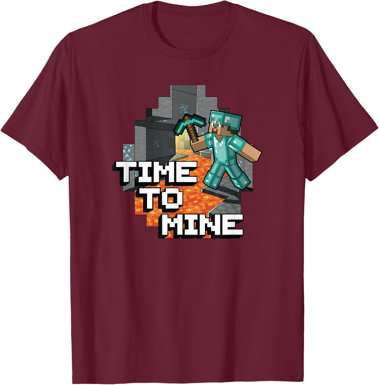 Minecraft Steve Time To Mine Poster T-Shirt - T-Shirt | Maroon