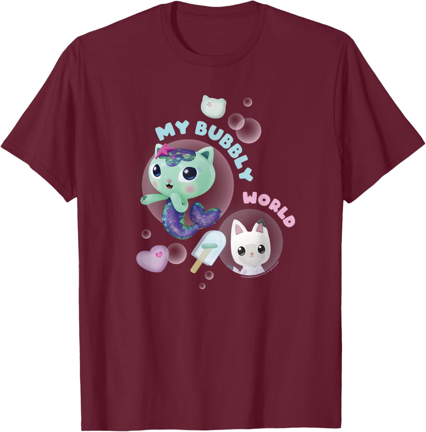 Gabby's Dollhouse MerCat and Pandy Bubbly World T-Shirt - T-Shirt | Maroon