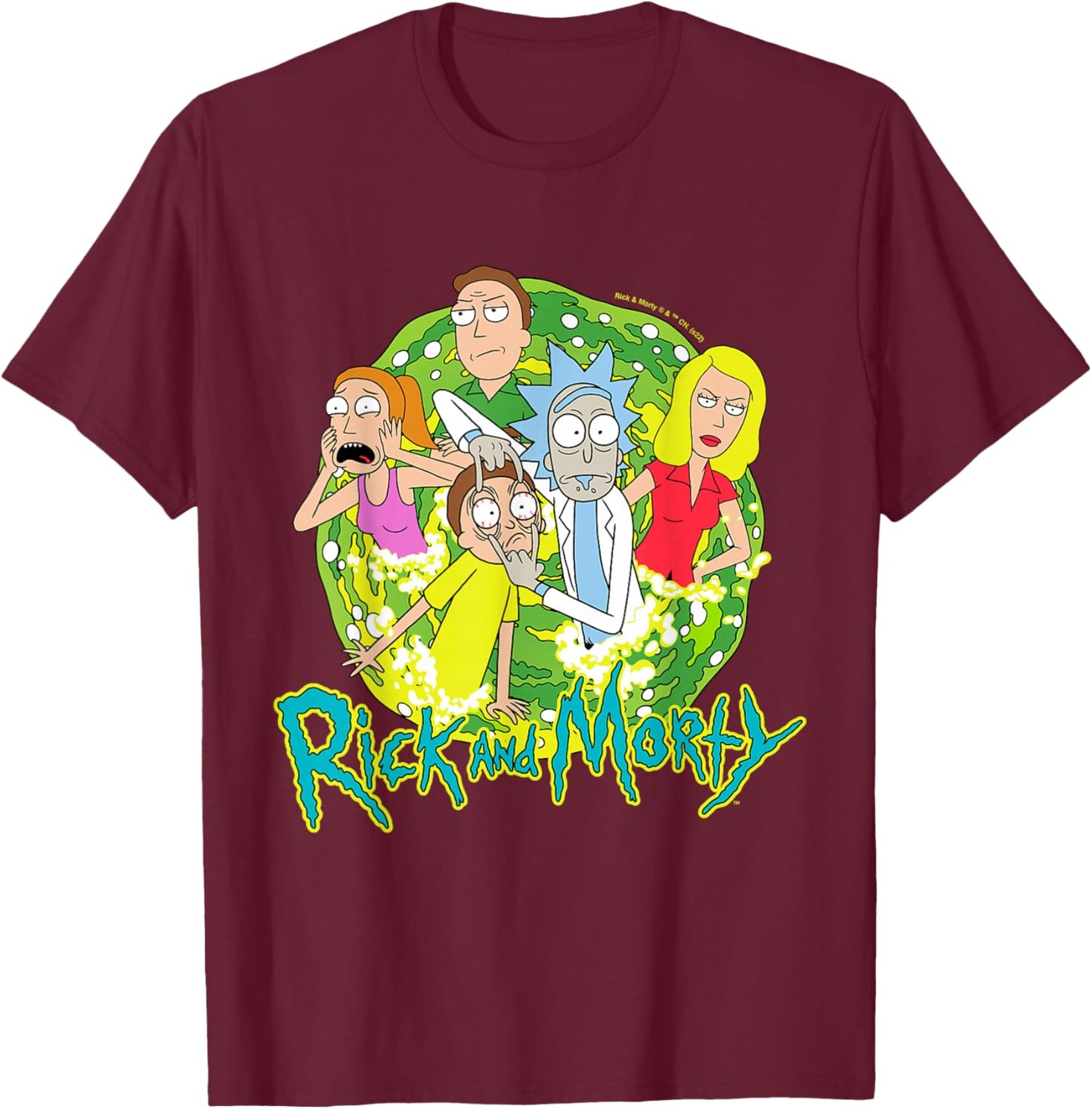 Rick & Morty Group Portal T-Shirt - T-Shirt | Maroon