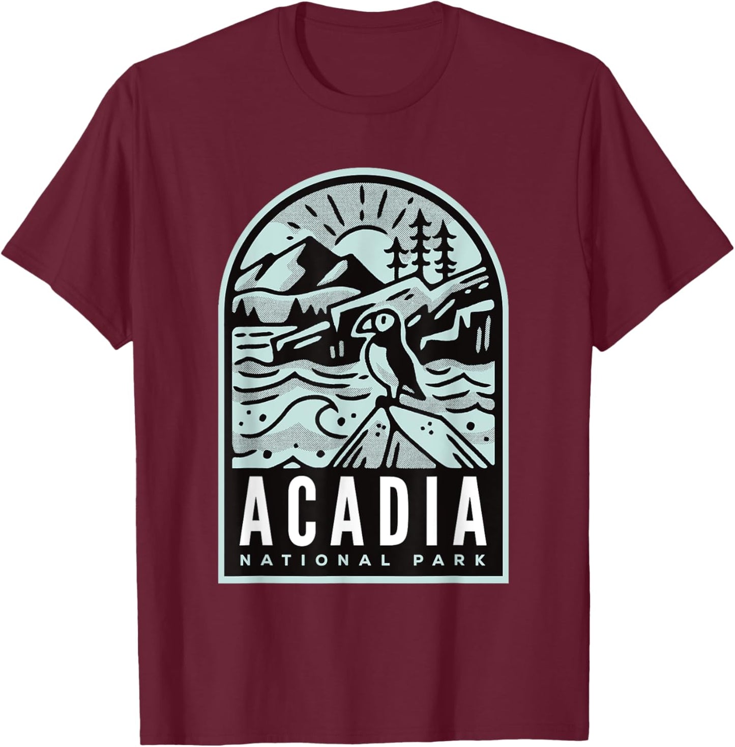 Acadia National Park Vintage Puffin T-Shirt - T-Shirt | Maroon