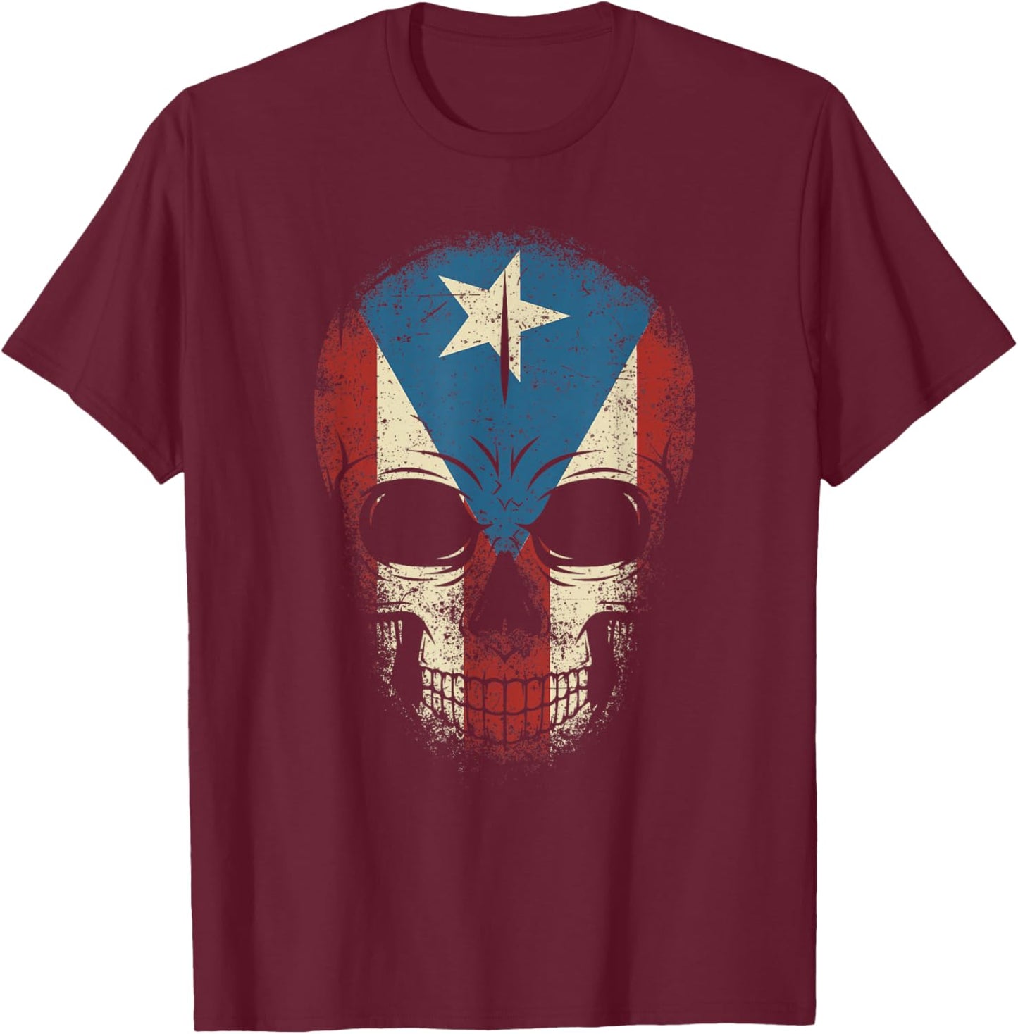 Puerto Rico Skull Shirt Men Boy Papi Pride Puerto Rican Flag T-Shirt - T-Shirt | Maroon
