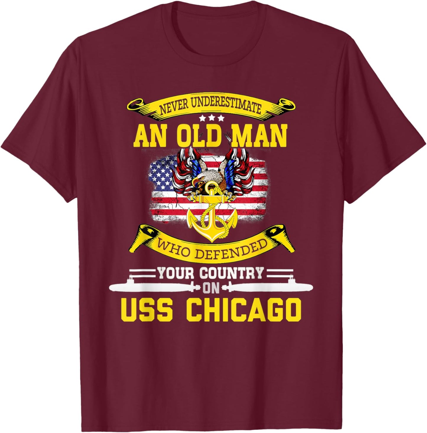 American Flag USS Chicago SSN-721 Submarine Men T-Shirt - T-Shirt | Maroon