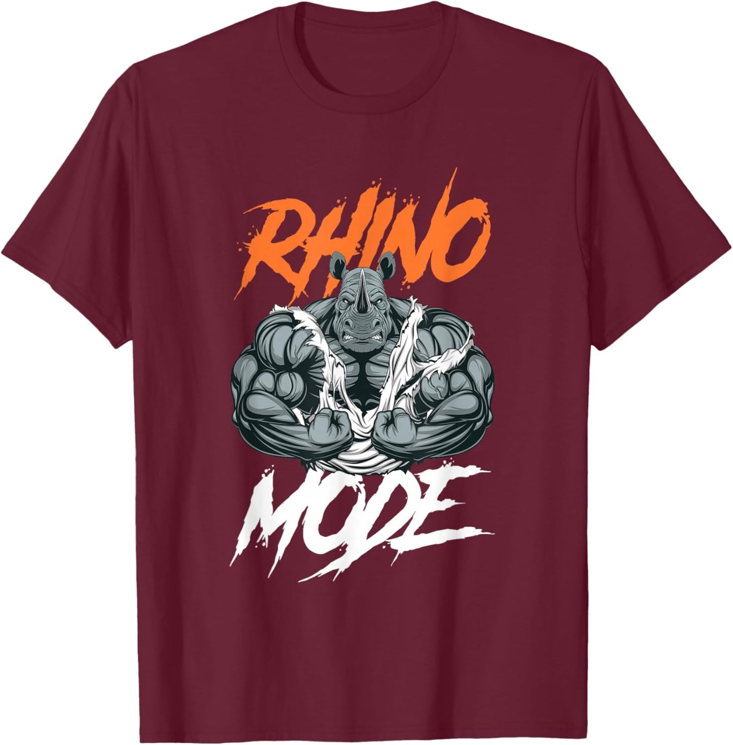 Funny Strong Rhino With Big Biceps Rhino Mode For Gym Lover T-Shirt - T-Shirt | Maroon