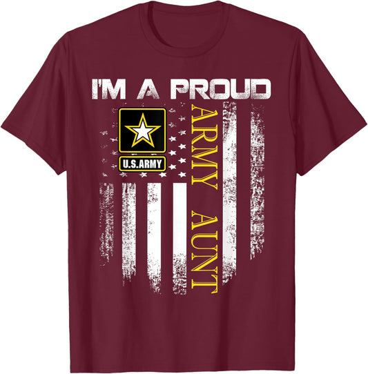 Vintage I'm A Proud Army Aunt with American Flag Gift T-Shirt - T-Shirt | Maroon