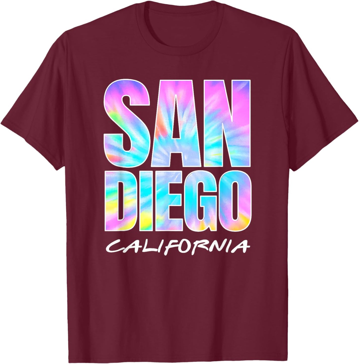 Vintage San Diego Retro Tie Dye Throwback Graphic Souvenir T-Shirt - T-Shirt | Maroon