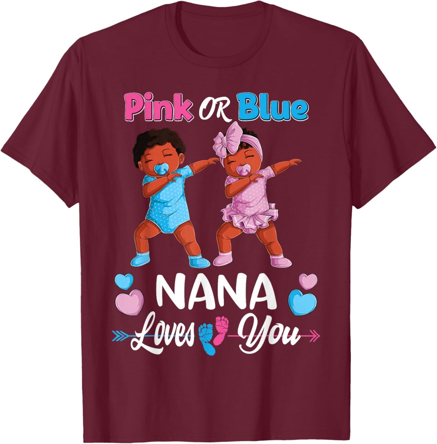 Pink Or Blue Nana Loves You Black Baby Gender Reveal Party Small T-Shirt - T-Shirt | Maroon