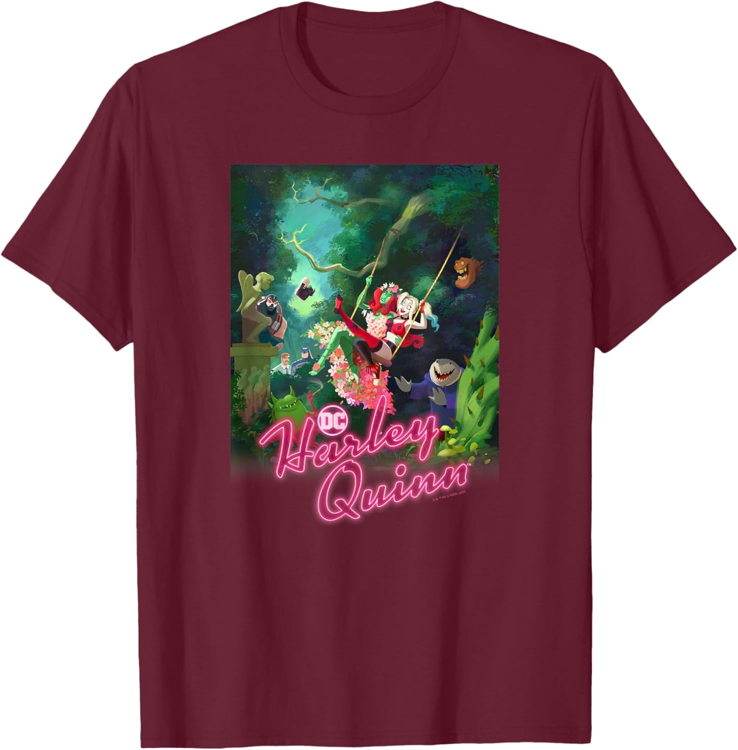 DC Comics Harley Quinn Nature Group Poster T-Shirt - T-Shirt | Maroon