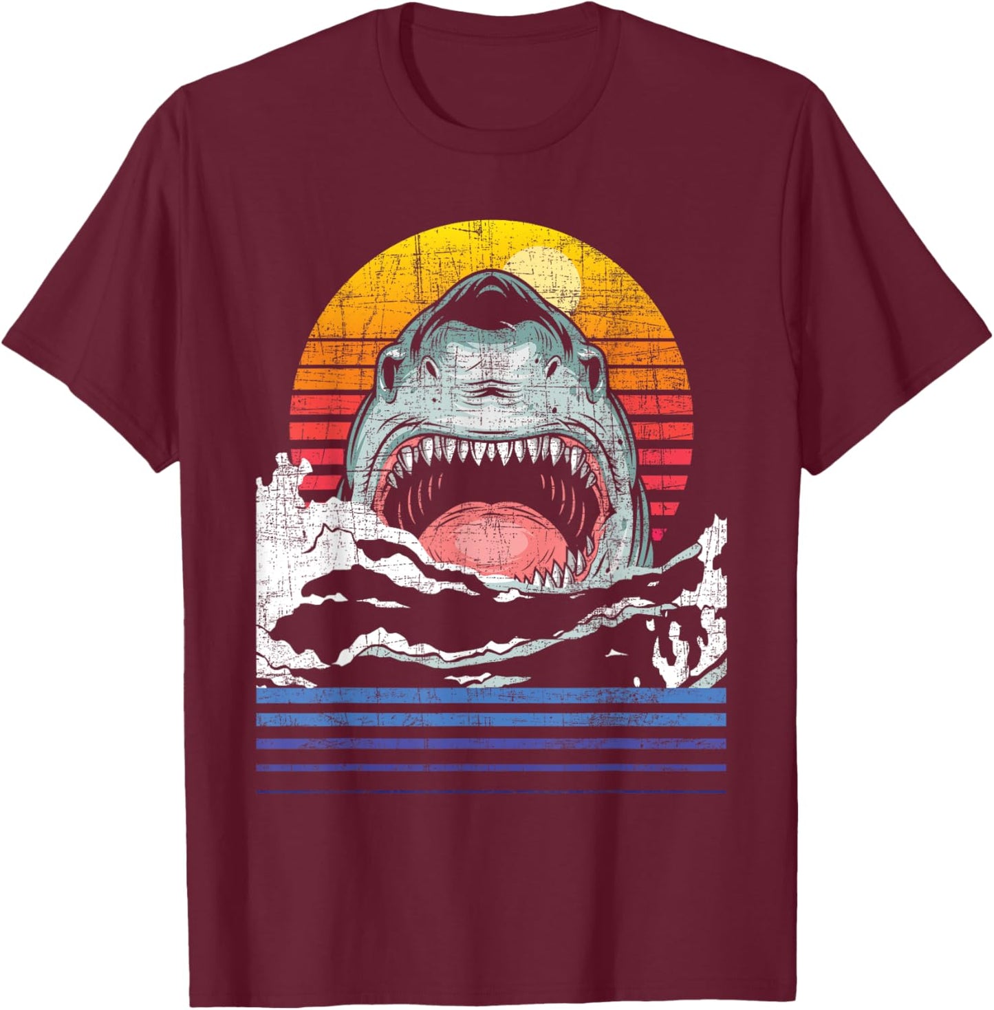 Retro Vintage Shark - Marine Biologist Wildlife Shark Lovers T-Shirt - T-Shirt | Maroon