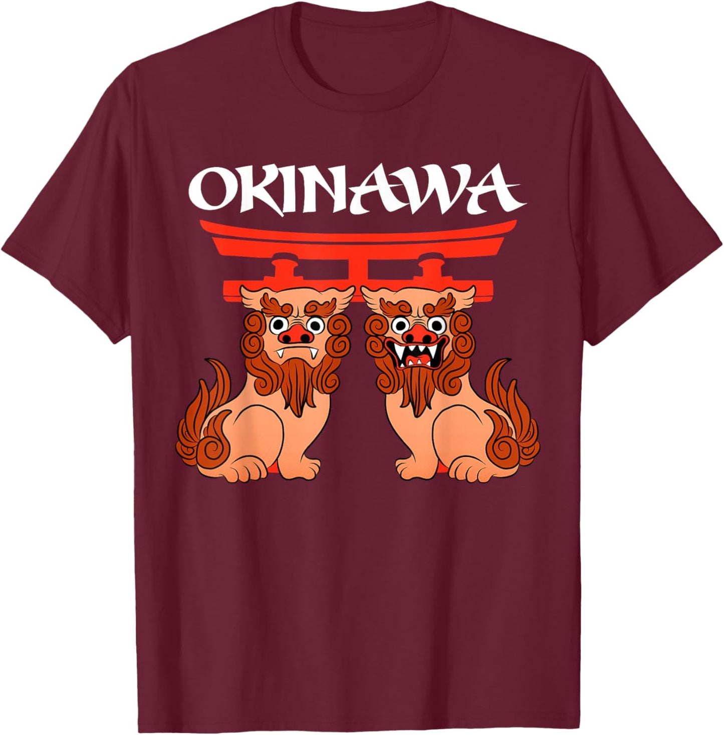 Shisa Dogs - Guardian Lions Okinawa Japan T-Shirt - T-Shirt | Maroon