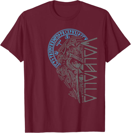 Valhalla Odin in Mask Runes Norse Compass Viking T-Shirt - T-Shirt | Maroon