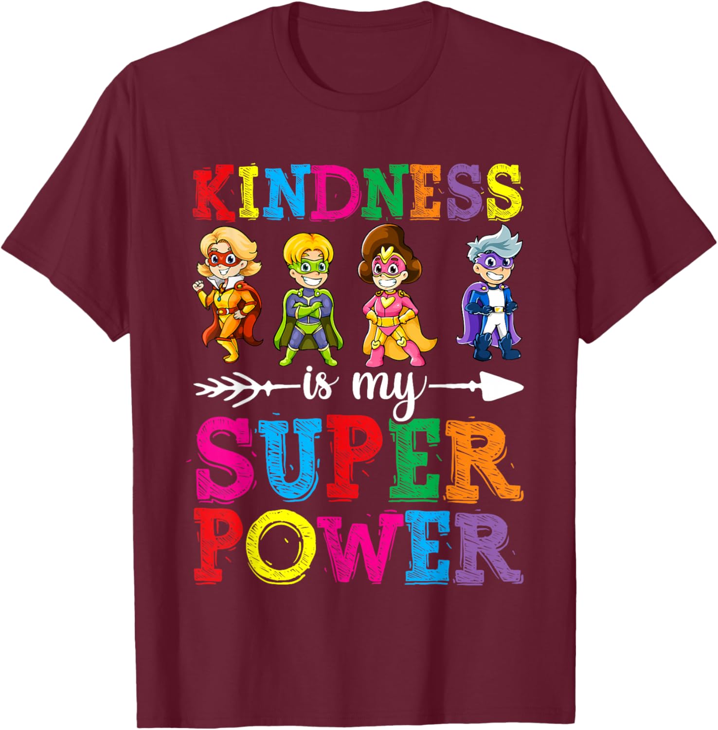 Kids Kindness Shirt, Kindness is My Superpower Unity Day Boy T-Shirt - T-Shirt | Maroon