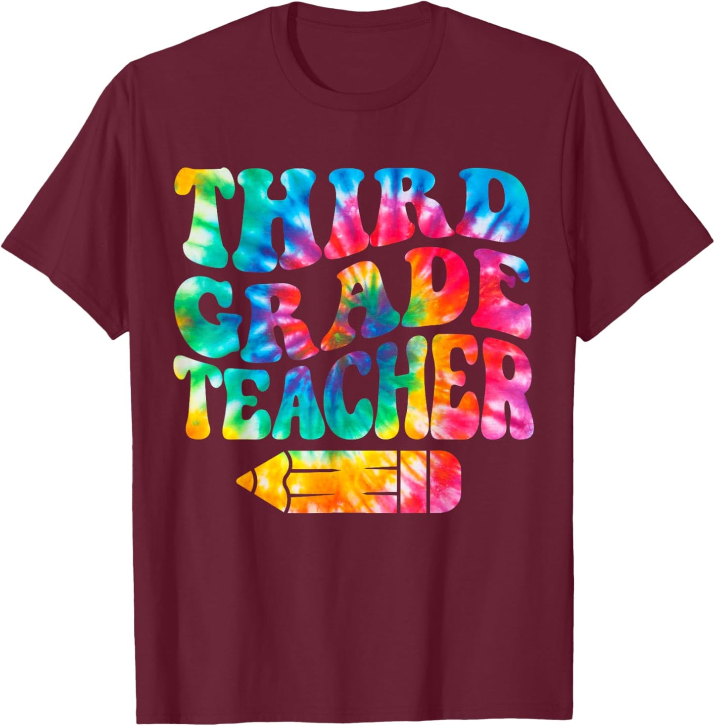 Retro Third Grade Teacher Tie Dye Funny 3rd Grade Teacher T-Shirt - T-Shirt | Maroon