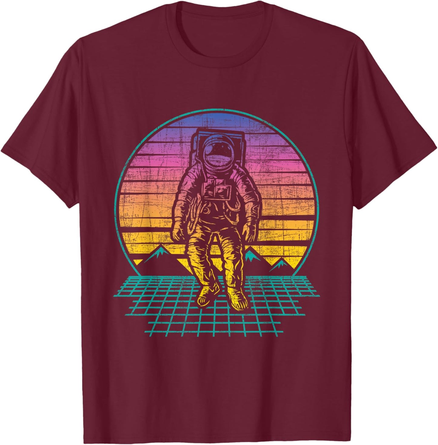 Retro Vintage Astronaut - Spaceman Universe Planets Galaxy T-Shirt - T-Shirt | Maroon