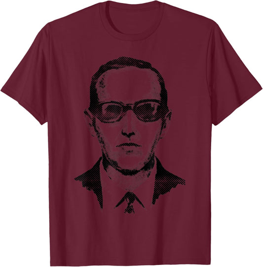 Tripping Yarns DB Cooper, Artists Impression, Halftone Police Sketch , Grey T-Shirt - T-Shirt | Maroon