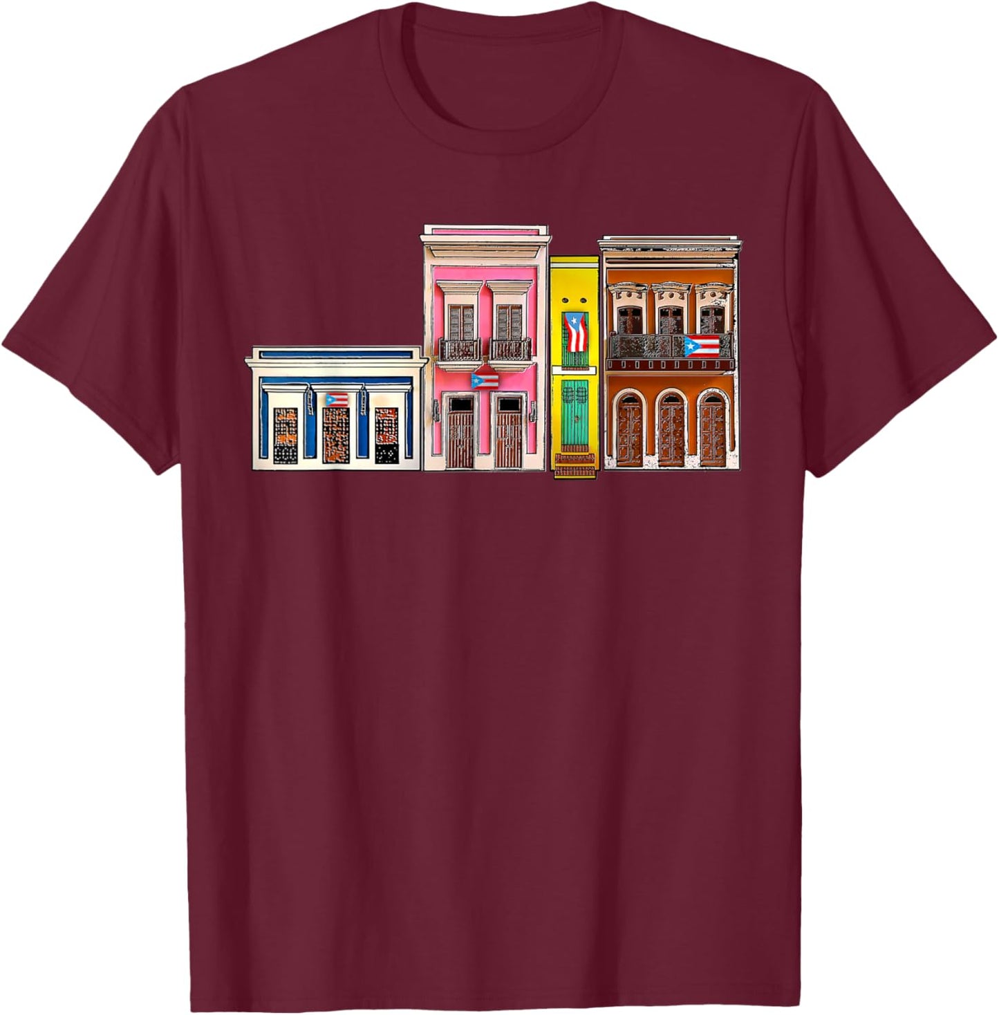 Viejo San Juan Casitas, Puerto Rico Flag Boricua Proud T-Shirt - T-Shirt | Maroon