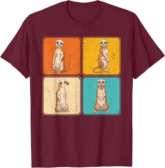 Pop Art Cute Africa Zoo Animal Lover Meerkat T-Shirt - T-Shirt | Maroon
