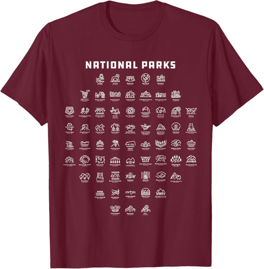 National Park Icons T-Shirt - T-Shirt | Maroon