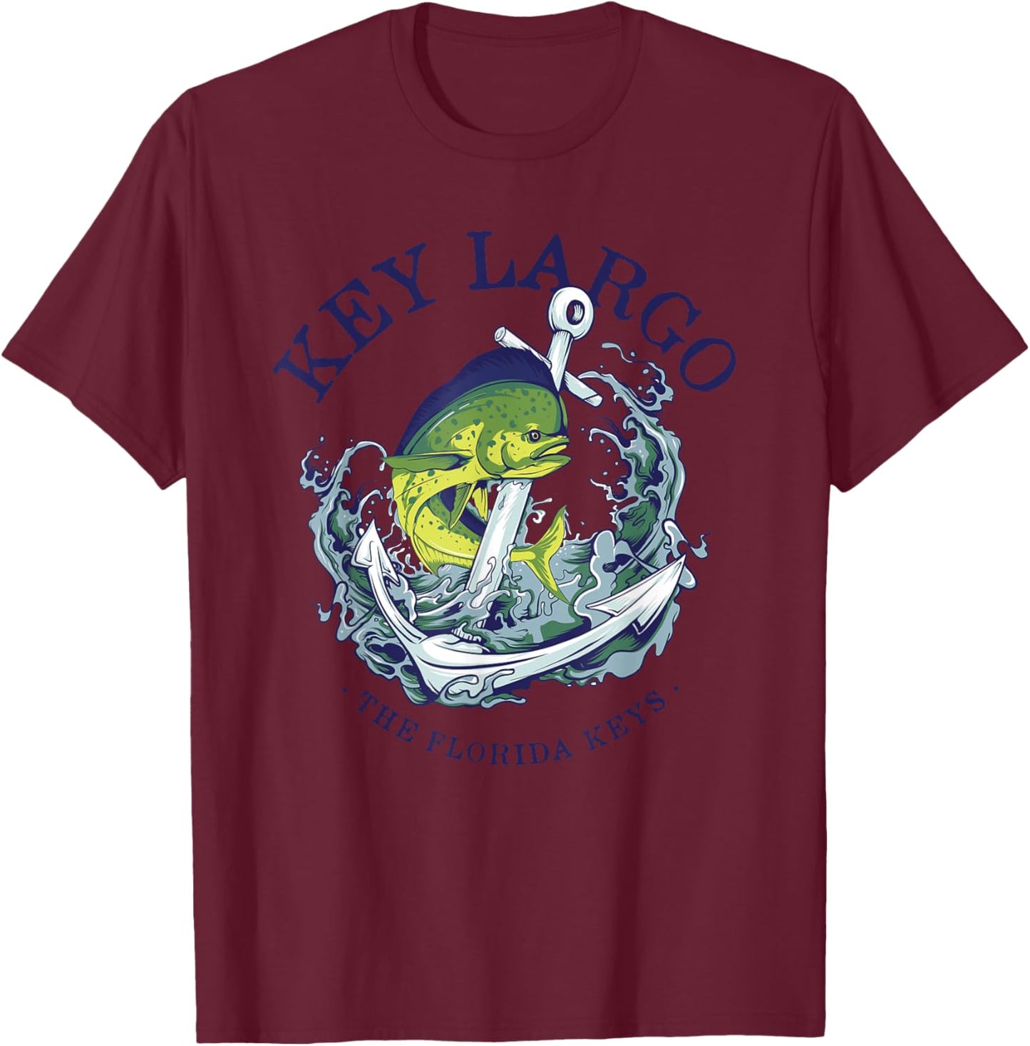 Vintage Mahi Mahi Key Largo Florida T-Shirt - T-Shirt | Maroon