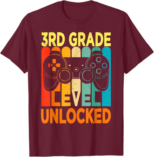 Hello 3rd Grade Level Unlocked Video Game Back to School Boy T-Shirt - T-Shirt | Maroon