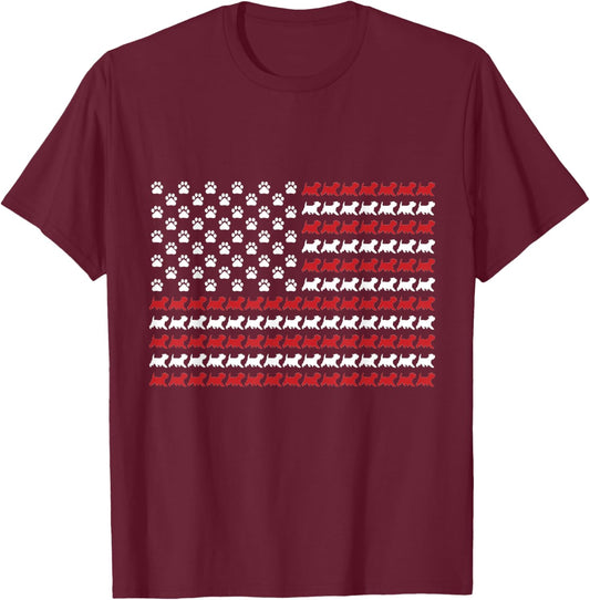 Westie 4th of July Dog Paw Print American Flag T-Shirt - T-Shirt | Maroon