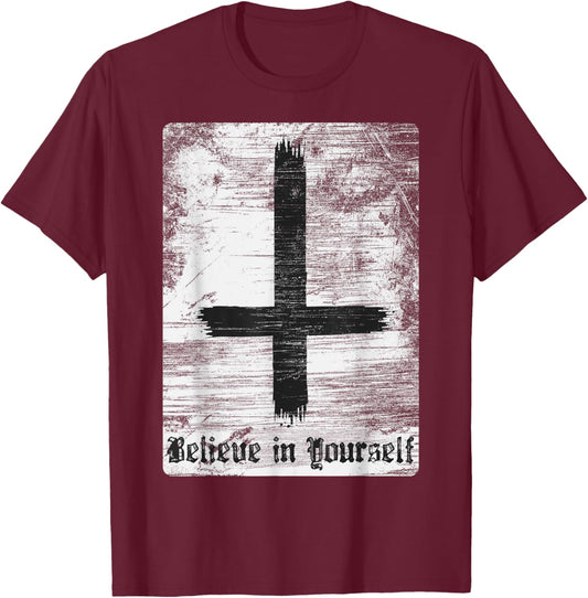 Inverted Cross Atheist Believe in yourself Anti Religion T-Shirt - T-Shirt | Maroon