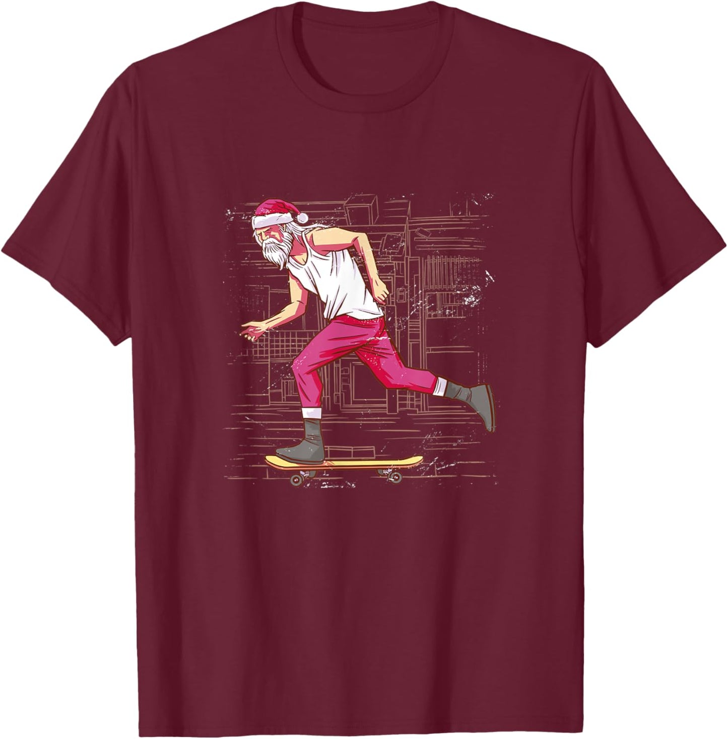 Skateboarding Santa Christmas Skateboard Holidays Sport T-Shirt - T-Shirt | Maroon