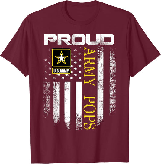 Vintage Proud Army Pops With American Flag Gift T-Shirt - T-Shirt | Maroon
