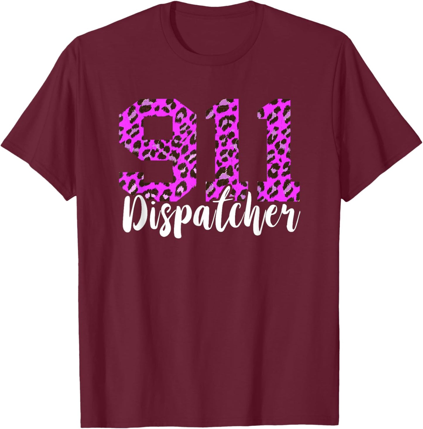 Dispatcher 911 Dispatch Thin Yellow Line Purple Leopard T-Shirt - T-Shirt | Maroon