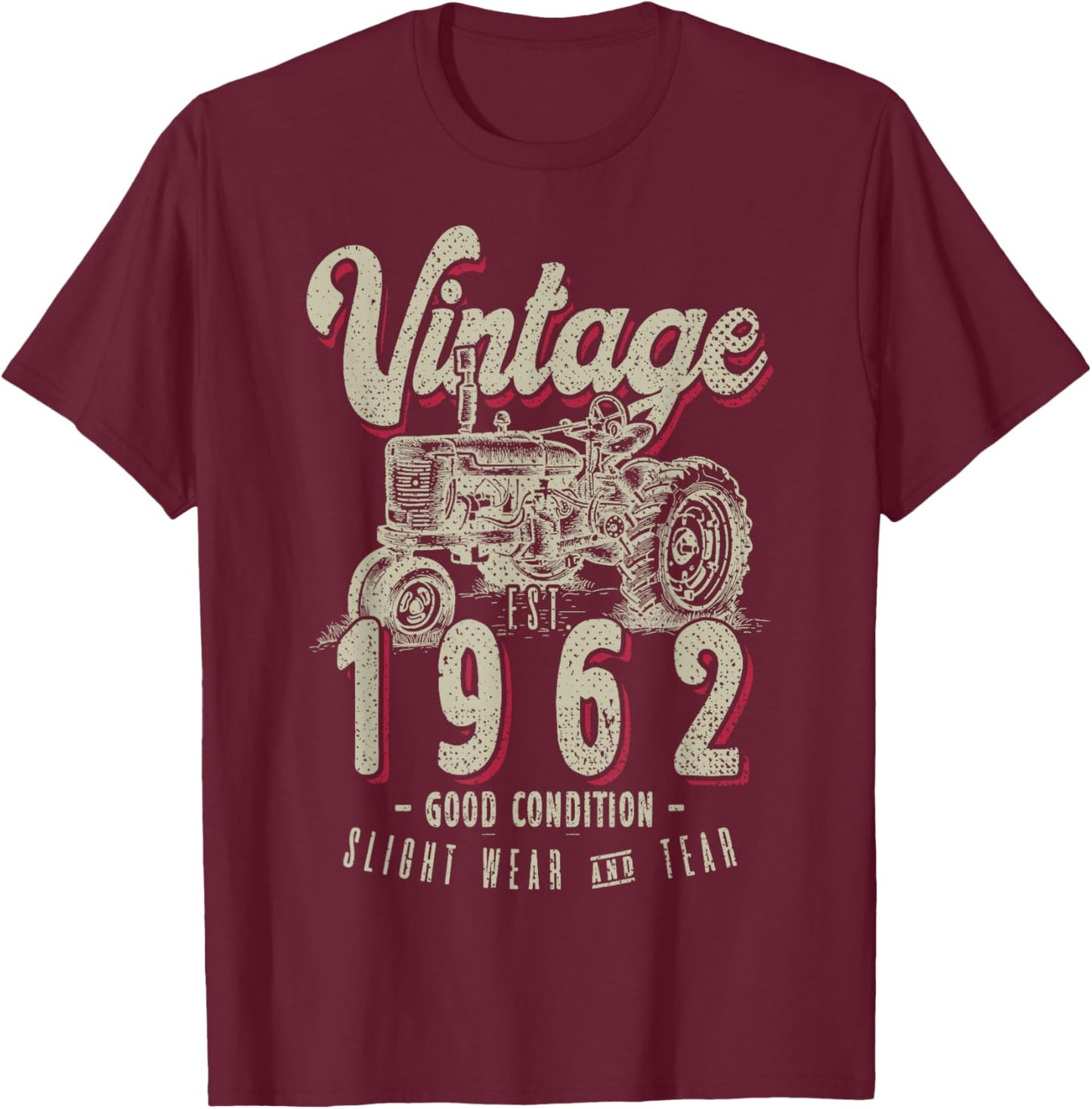 Vintage Tractor Farmer Birthday Born In 1962 & Established T-Shirt - T-Shirt | Maroon