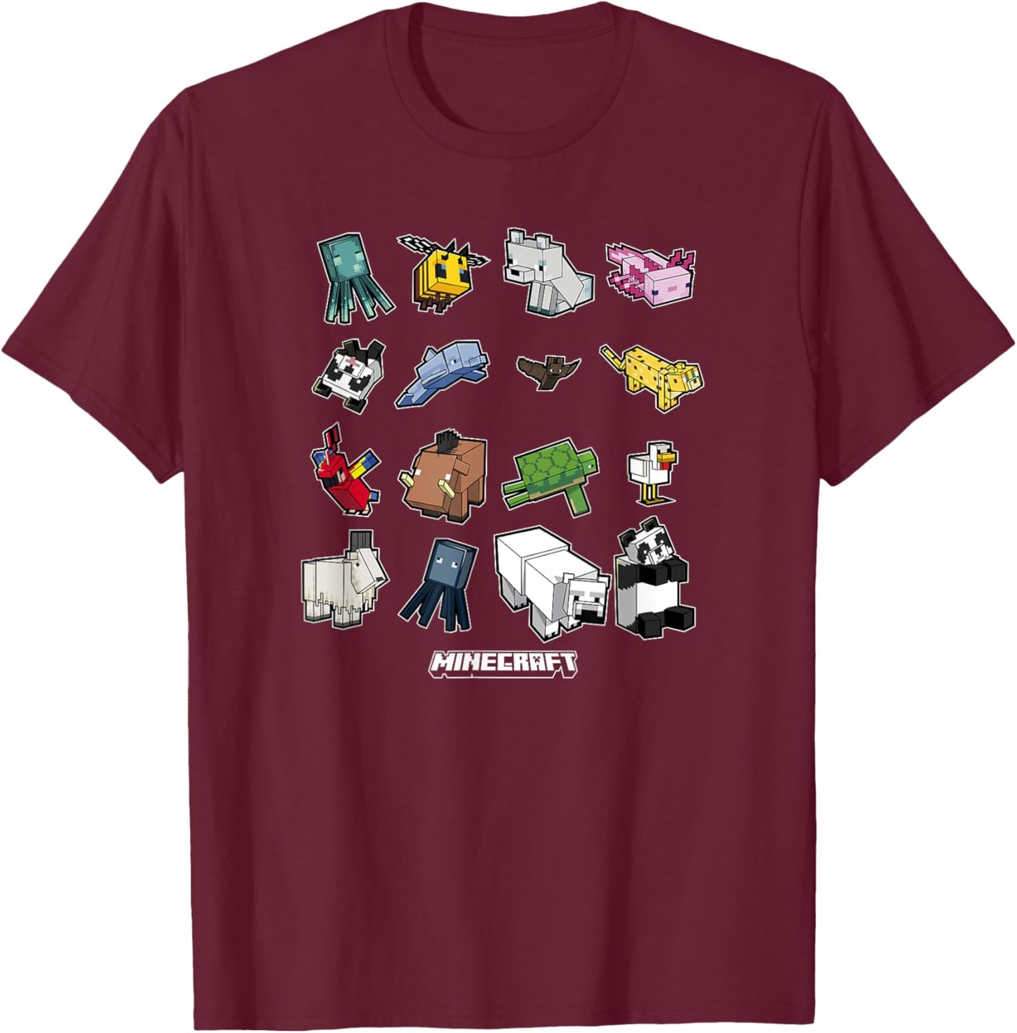 Minecraft Animal Mobs Poster T-Shirt - T-Shirt | Maroon