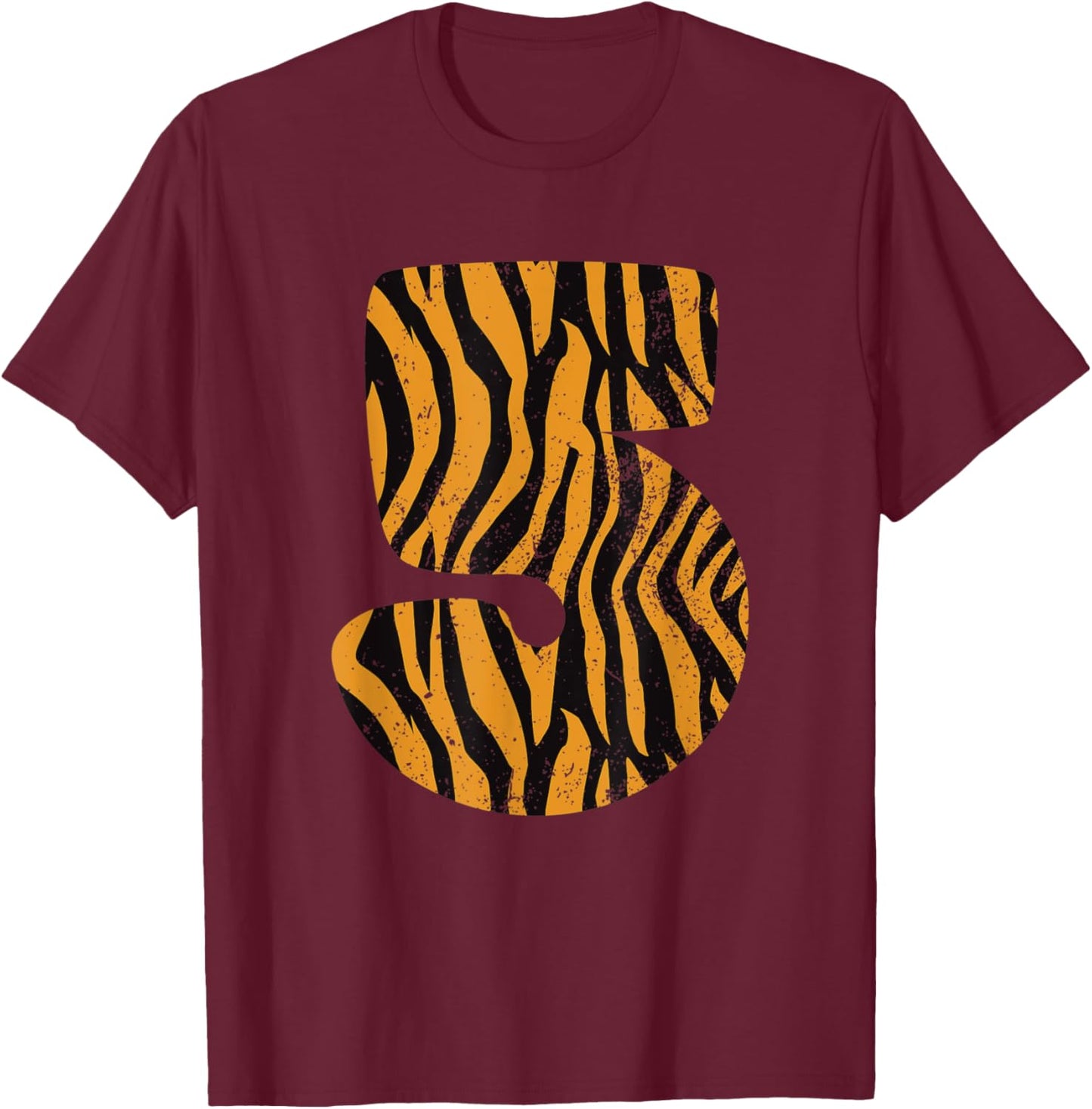 5 Years Old Tiger Themed - Tiger 5th Birthday Party T-Shirt - T-Shirt | Maroon