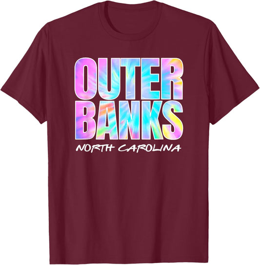 Vintage Outer Banks NC OBX Retro Tie Dye Graphic Souvenir T-Shirt - T-Shirt | Maroon
