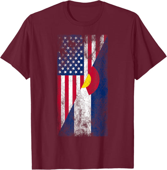 USA & Colorado Flags - American Coloradan T-Shirt - T-Shirt | Maroon
