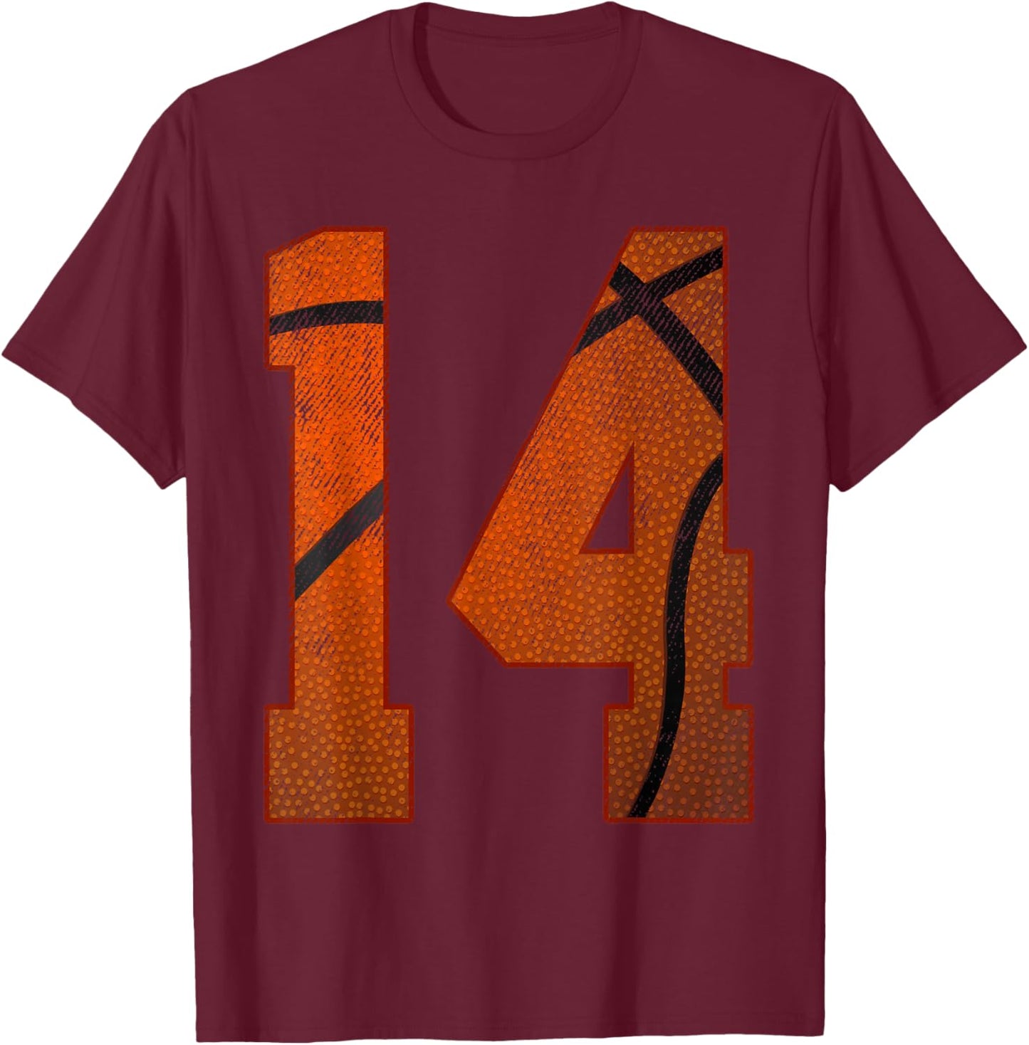 14th Birthday Party Fourteen 14 Year Old Basketball Bday Boy T-Shirt - T-Shirt | Maroon