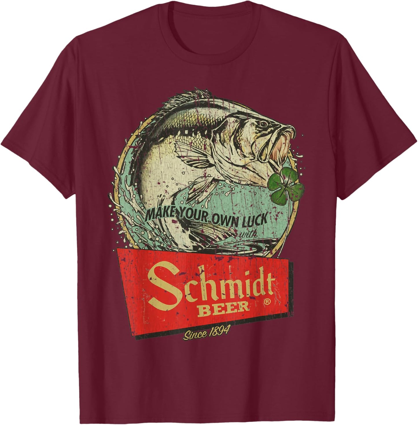 Fishing Schmidt Beer Make Your Own Luck 1894 Vintage T-Shirt - T-Shirt | Maroon