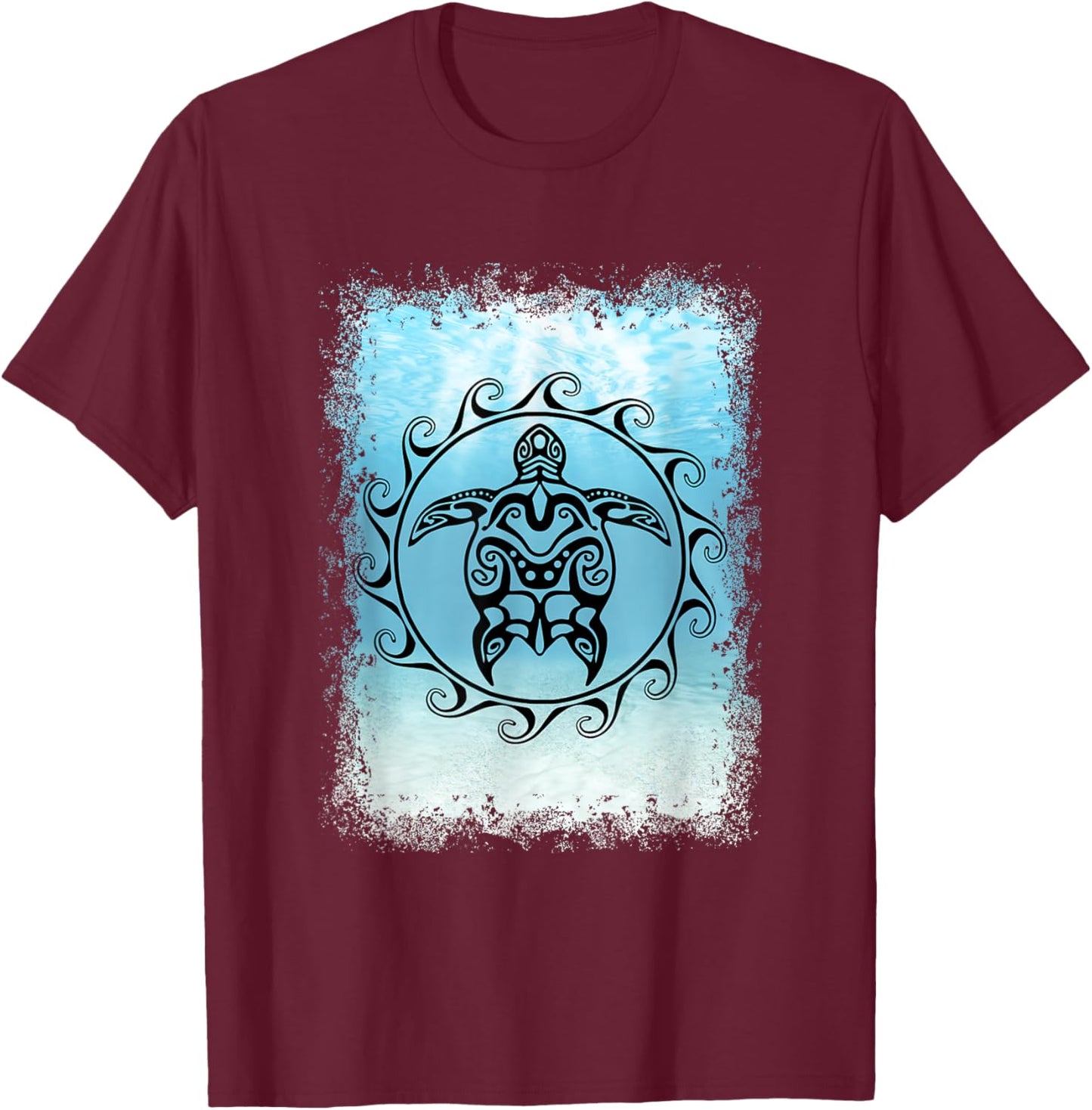 Tribal Sea Turtle Maori Sun Ocean T-Shirt - T-Shirt | Maroon