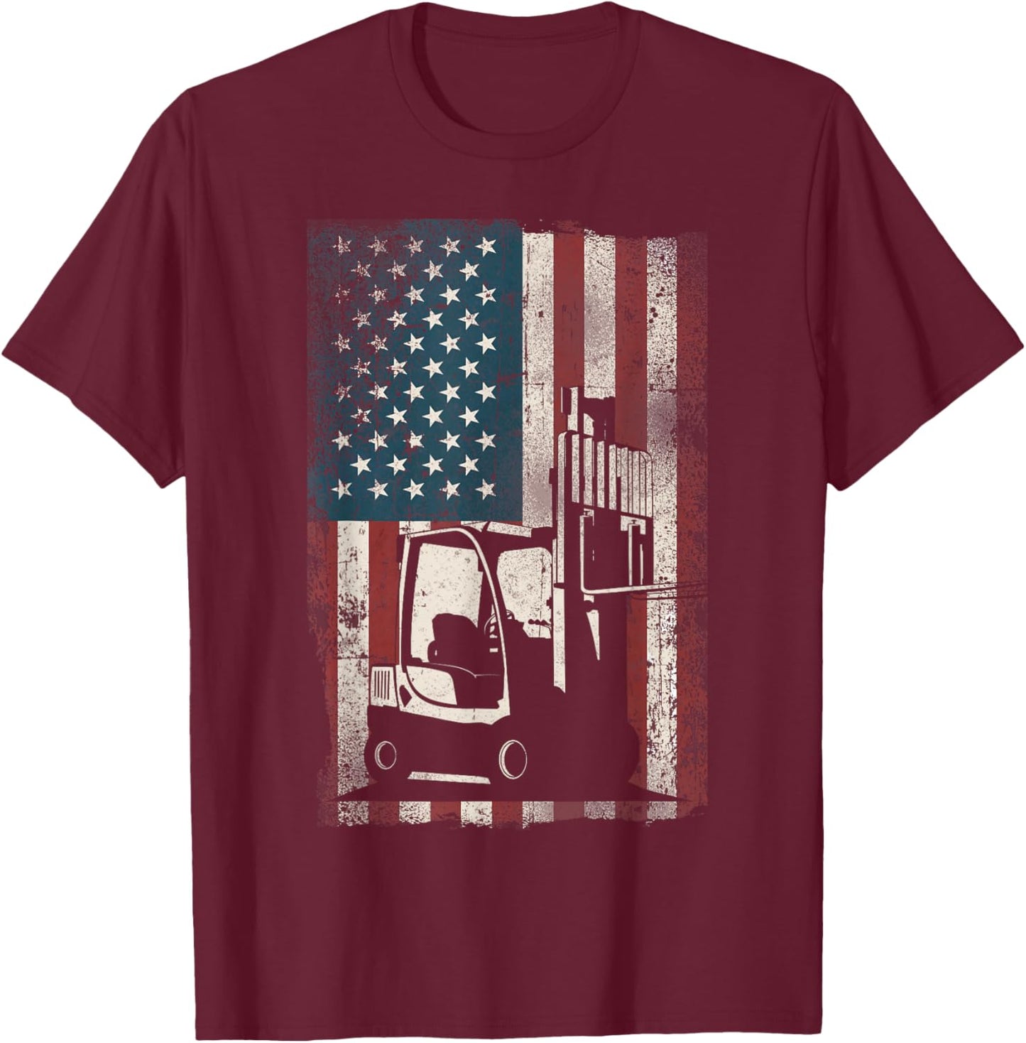 Certified Forklift Truck Operator American Flag Patriotic T-Shirt - T-Shirt | Maroon