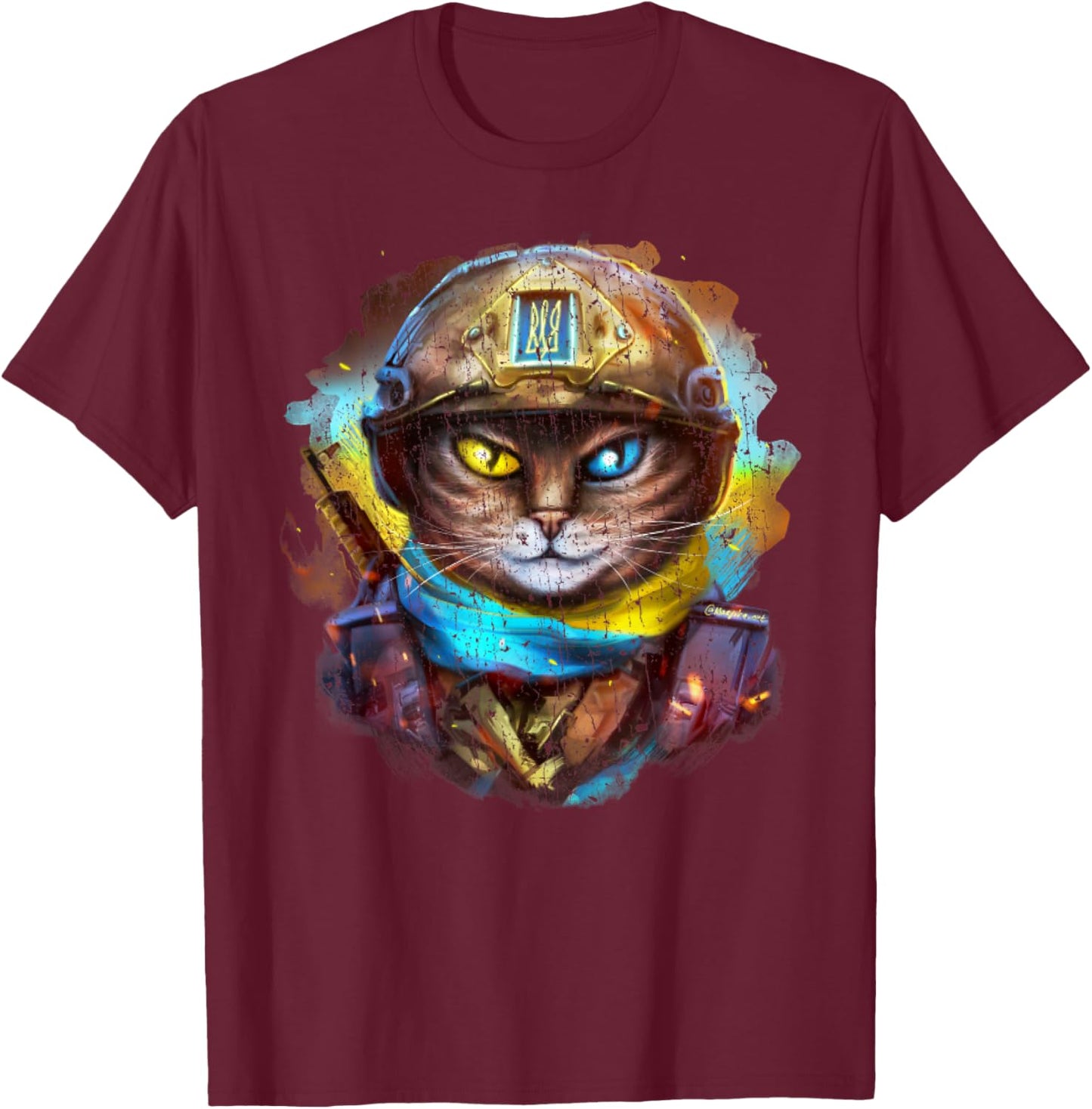 Funny Cat Ukrainian Soldier Flag Vintage Support Ukraine Women Kids T-Shirt - T-Shirt | Maroon