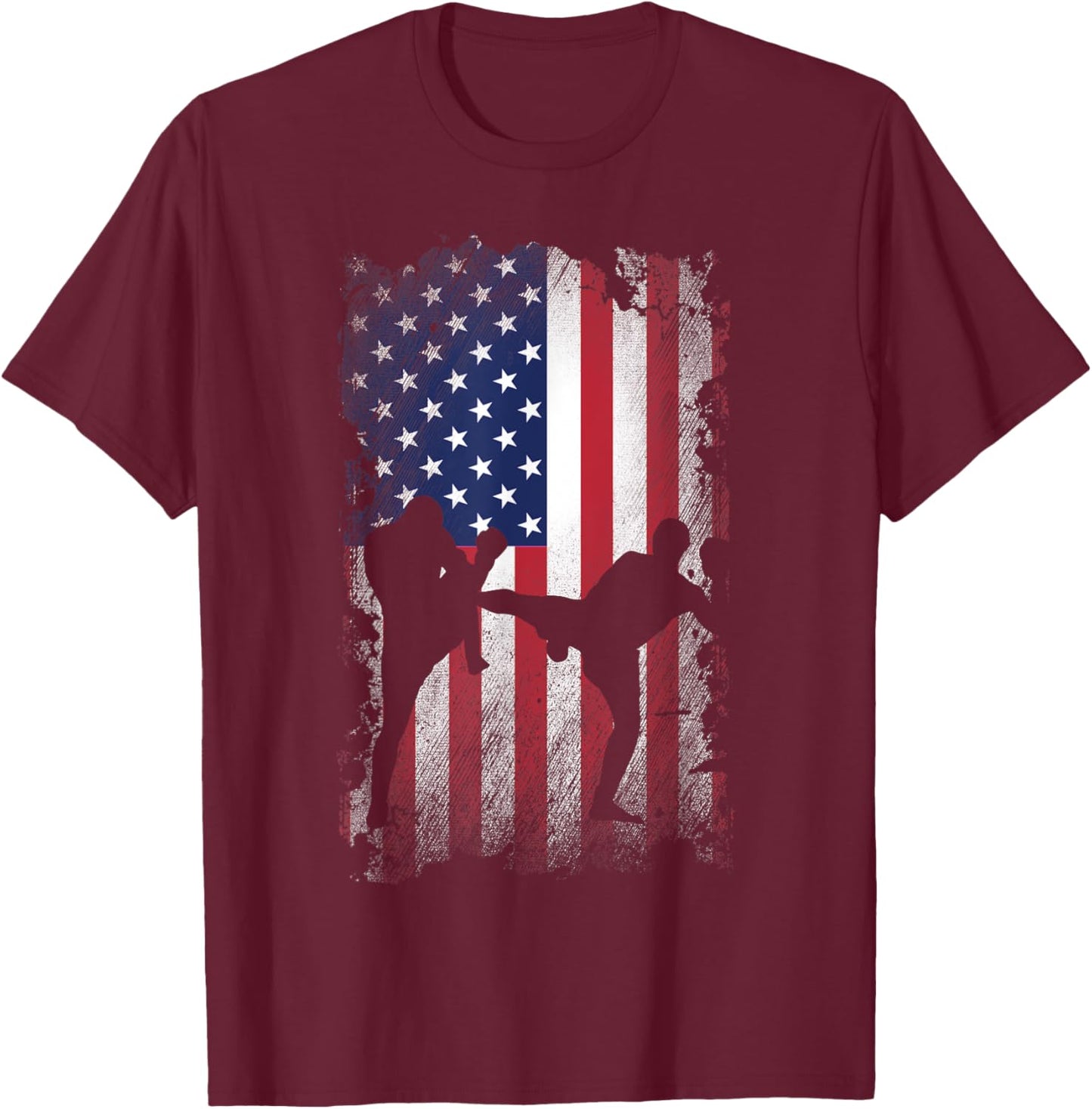 Distressed American Flag Kick Boxing USA Patriotic Gift Kids Men T-Shirt - T-Shirt | Maroon