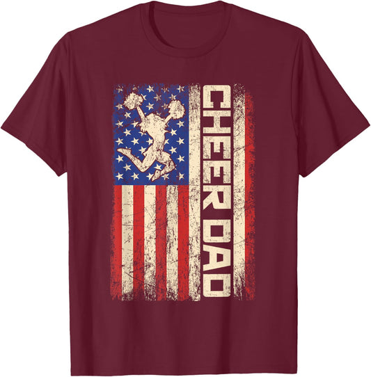 Cheerleader Dad Funny Cheer Dad American US Flag Father Team T-Shirt - T-Shirt | Maroon