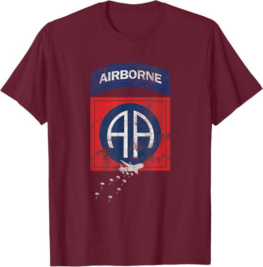 U.S Army 82nd Airborne Division Paratrooper Veteran Vintage T-Shirt - T-Shirt | Maroon