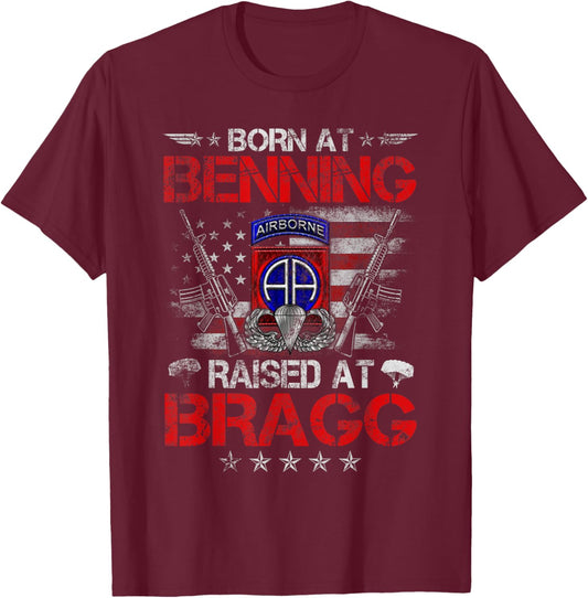Born At Ft Benning Raised Fort Bragg 82nd Airborne Division T-Shirt - T-Shirt | Maroon