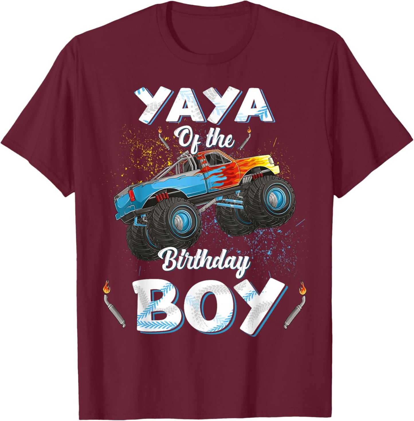 Yaya Of The Birthday Boy Monster Truck Bday Women Grandma T-Shirt - T-Shirt | Maroon
