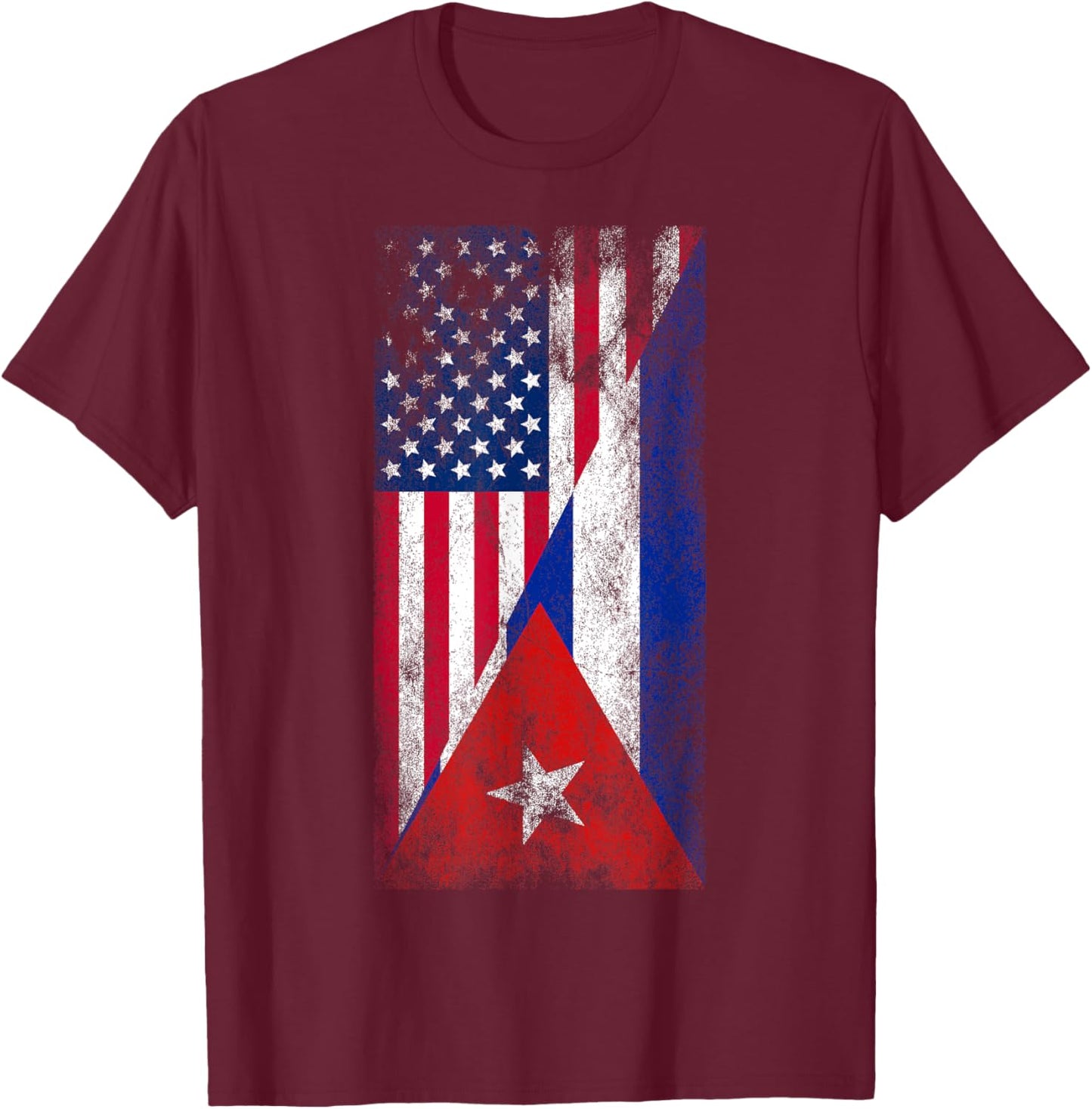USA Cuba Flags - United States of America, Cuban T-Shirt - T-Shirt | Maroon