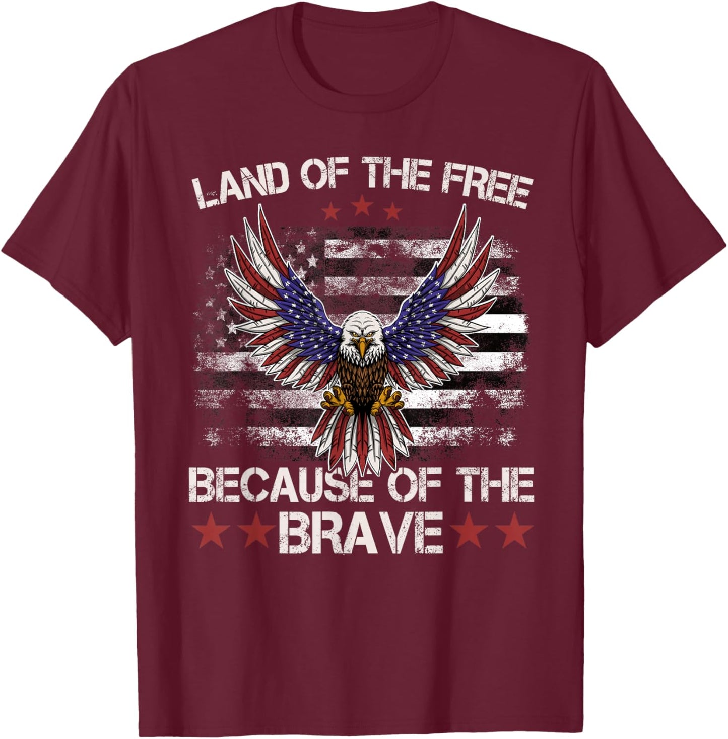America Eagle | Land of The Free Because of The Brave T-Shirt - T-Shirt | Maroon