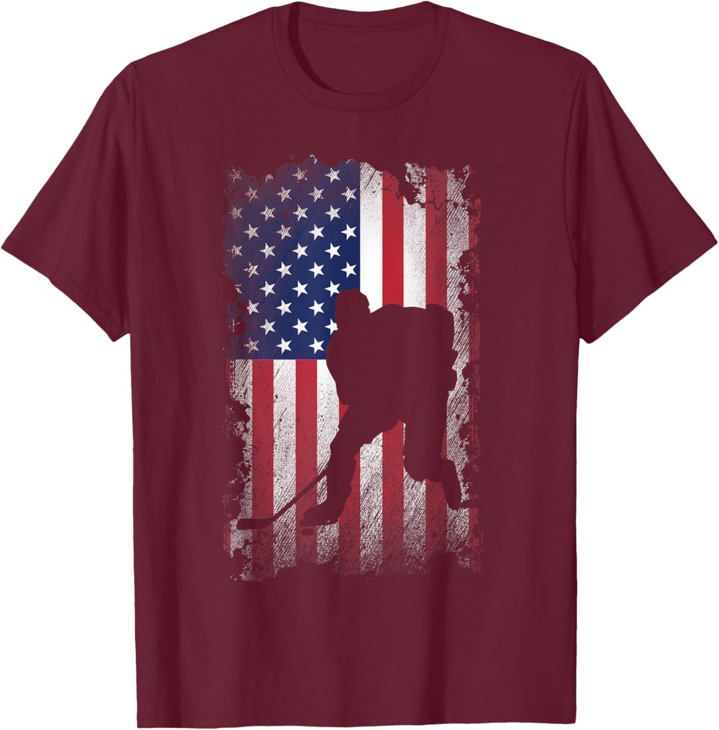 Distressed American Flag Hockey USA Patriotic Gift Women Kids Men T-Shirt - T-Shirt | Maroon