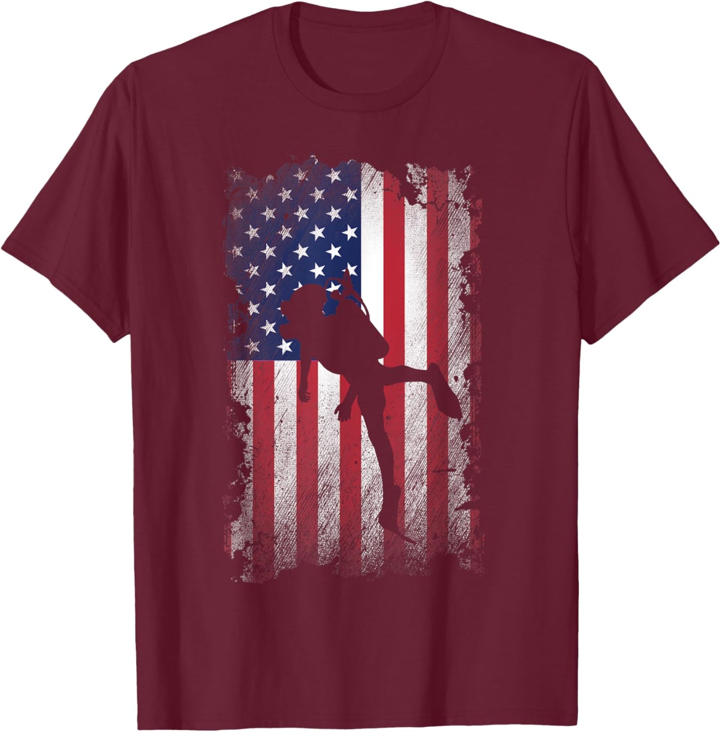Distressed American Flag Scuba Diving USA Patriotic Gift Women Kids Men T-Shirt - T-Shirt | Maroon